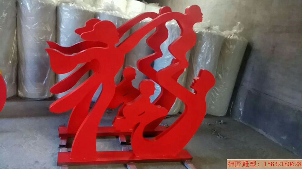 一家三口 人物抽象不锈钢雕塑